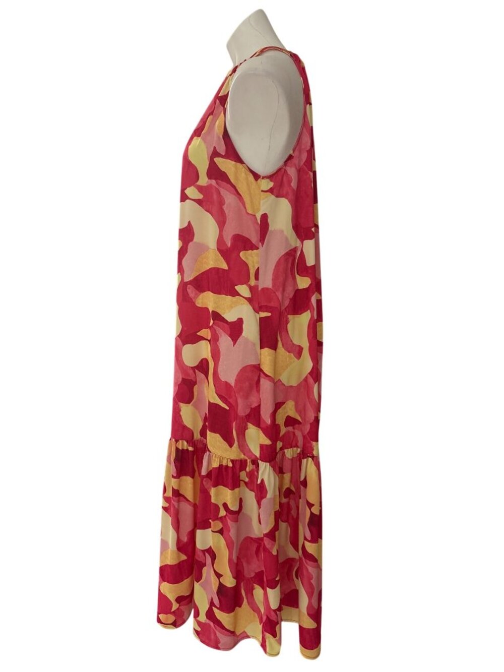 Ming Wang Women's NWT $270 Abstract Print Crepe De Chine Flounced Halter Dress M - Picture 7 of 11